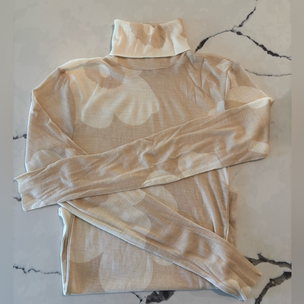 Marimekko Beige and Cream Turtleneck Top